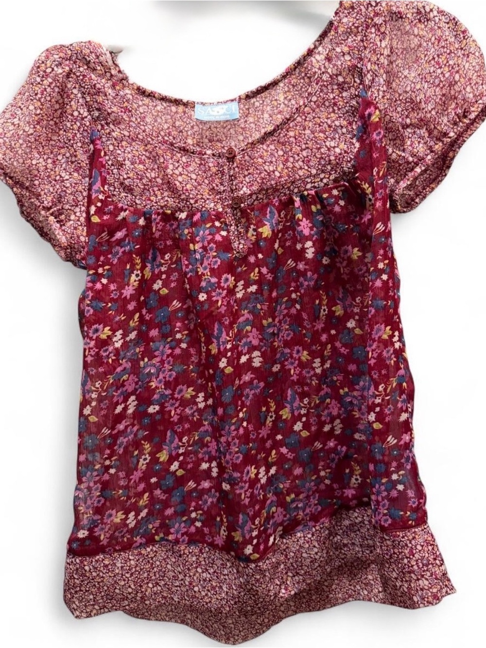 Vintage 90’s Rare Floral Red Peasant Top